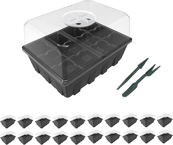 Gardzen 20 Pack Seed Starting Tray, Plant Germination Trays, Seed Starter Kit with Adjustable Humidity Vented Dome, Plant Growing Kit 6.6" x 4.5", Total 240-Cell, Clear