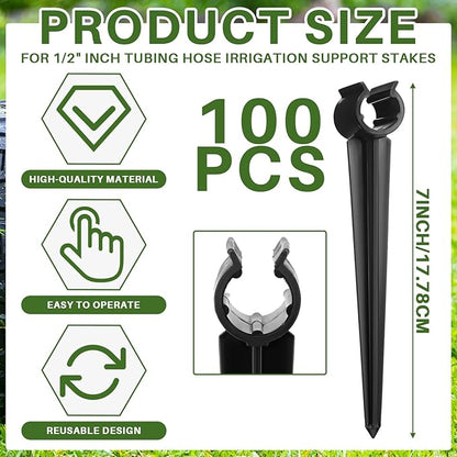 100 Pcs Irrigation Drip Support Stakes 1/2 Inch Tubing Hose Holder, Pipe Universal Drip Lines Tubing Hose for Gardening Patio Lawn Irrigation Growing
