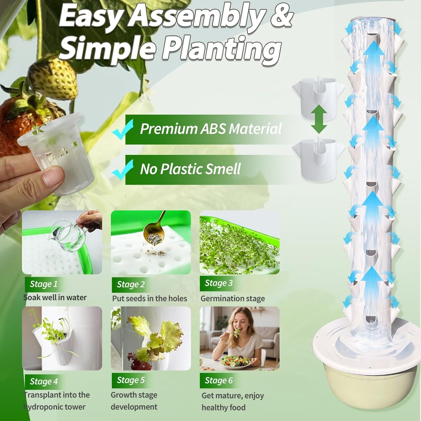 5.25ft Tall Hydroponics Growing System Tower, 9 Layers 36 Plant Spots Hydroponics Growing System Kit Tower, Vertical Hydroponic Tower for Indoor & Outdoor, Space-Saving