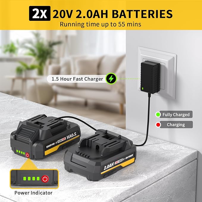 Leaf Blower Cordless, 20V Electric Blower with 2 X 2.0Ah Batteries and Fast Charger, 3 Speed Control, Handheld Lightweight Leaf Blower for Lawn Care, Patio, Garden Cleaning, etc