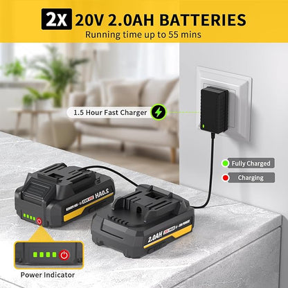 Leaf Blower Cordless, 20V Electric Blower with 2 X 2.0Ah Batteries and Fast Charger, 3 Speed Control, Handheld Lightweight Leaf Blower for Lawn Care, Patio, Garden Cleaning, etc