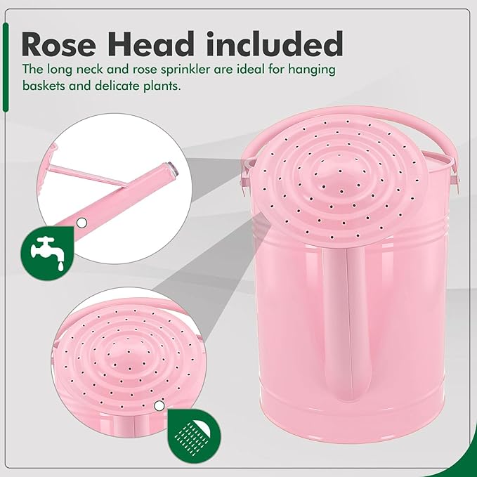 Galvanized Iron Watering Can for Indoor Plants, DIY Watering Cans for House Plant Garden Flower, Long Spout Water Can for Outdoor Watering Plants 7.57L 2 Gallon (Pink)