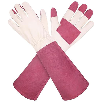 HLDD HANDLANDY Thornproof Leather Gardening Gloves Long Sleeve For Women and Men,Rose Pruning Floral Gauntlet Garden Gloves (Medium, Rose)