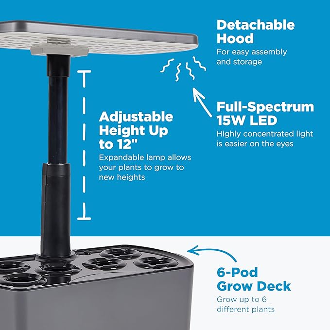 AeroGarden Harvest 2.0, Indoor Garden Hydroponic System with LED Grow Light, Holds up to 6 AeroGarden Pods, Charcoal