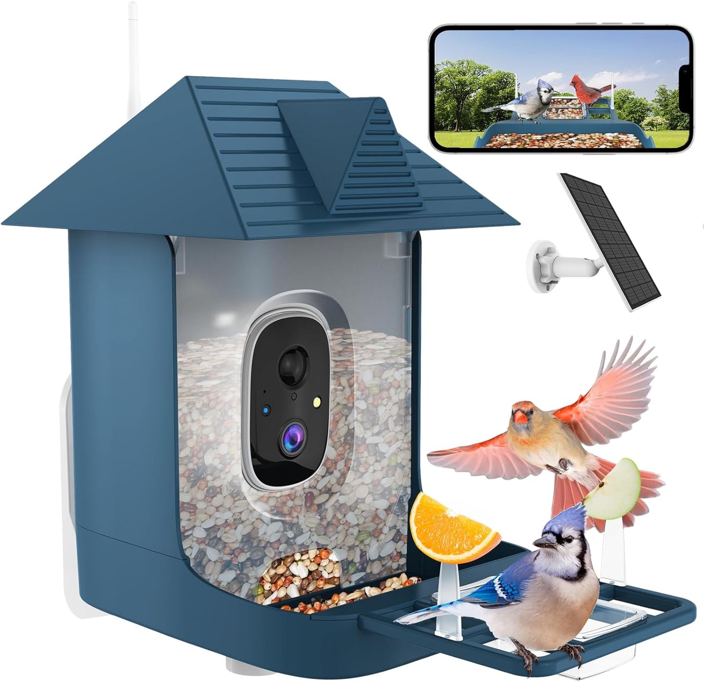 Smart Bird Feeder with Camera for Outdoor,WiFi Bird Watching Camera with Built-in AI Birds Identification,Solar Powered,Auto Record Video by Cloud Storage,FHD Birds House with Cam,Gift for Parents