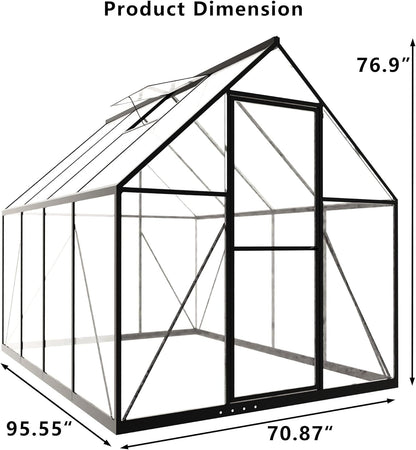HOOYEAH 6 x 8 FT Polycarbonate Greenhouse, Winter Greenhouses for Outdoors,Outdoor Greenhouse with Roof Air Vent, Heavy Duty Walk-in Aluminum Green House for Outside Garden Backyard