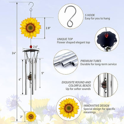 Wind Chimes for Outside Sunflower Wind Chimes Outdoor Home Patio Garden Decor Windchimes Outdoors Gift Ideas for Women Mom Grandma Sisters