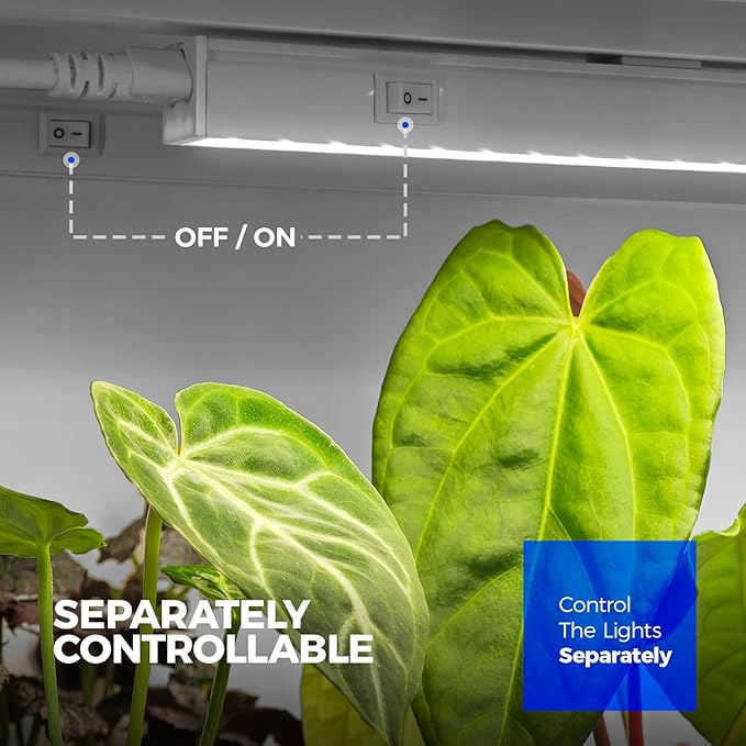 Barrina Grow Lights for Indoor Plants, 1ft Plant Lights for Indoor Growing, 5000K White Full Spectrum Grow Light, Individual Switch, T5 Grow Light Strip, Plug and Play, 8-Pack