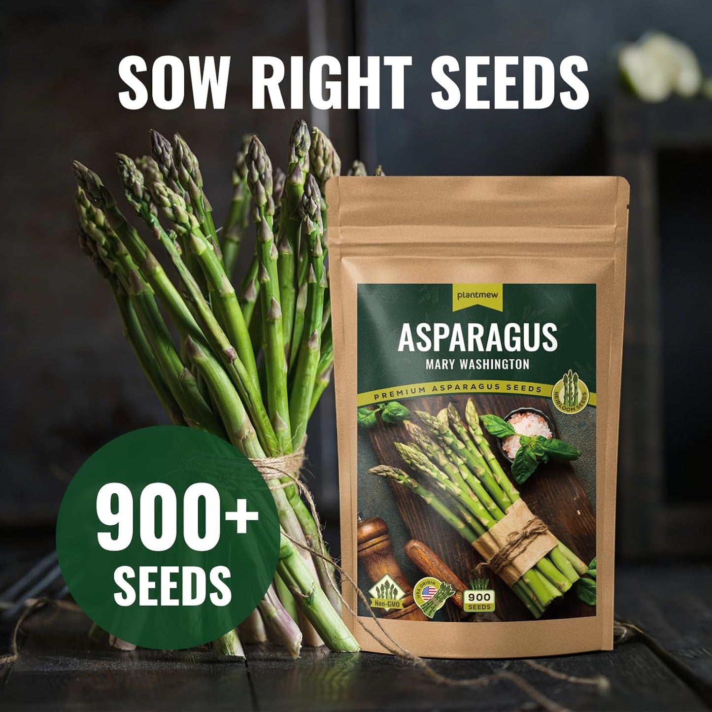 Mary Washington Asparagus Seeds - 900 Seeds, Non-GMO Heirloom Organic Seeds with Planting Instructions for Outdoor Home Gardens