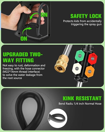 5000 PSI 2.8 GPM Pressure Cleaner High Power Cleaner Adjustable Pressure 2500PSI-5000PSI with 33FT Extension Hose Reel, 4 Nozzles and Soap Bottle for Cars/Fences/Driveways (Green, Hose Reel)