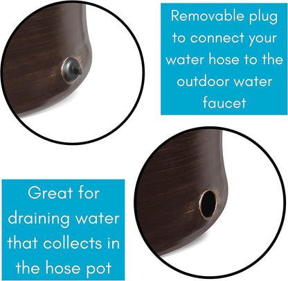 BIRDROCK HOME Water Hose Holder - Decorative Metal Pot, Indoor or Outdoor, Garden Storage Organizer, Patio Portable Bucket - Distressed Bronze, Holds up to 200ft Hoses, Large with Lid