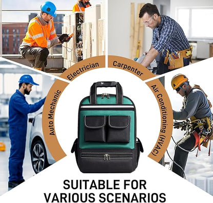 Tool Backpack for Men 18 Inch Heavy Duty Waterproof Multiple Pockets Tool Bag Organizer with Shoulder for Electrician Mechanics HVAC Engineer