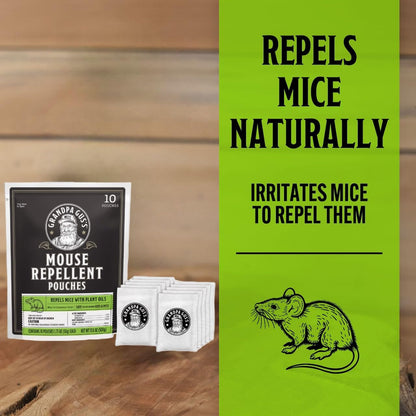 Grandpa Gus's Mouse Repellent Bundle: 10 Pouches & 10 Sticks for Natural, Non-Toxic Rodent Defense in Home & Garage. Safe for Kids & Pets with Effective, Long-Lasting Protection Against Mice