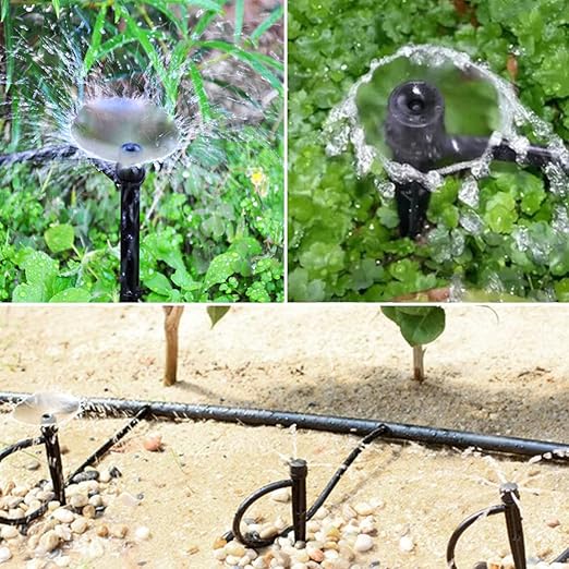 50 Pcs Drip Irrigation Emitters, Adjustable Flow 0-20 GPH Irrigation Drippers with Stake, Full Circle Flow Sprinkler Head, Micro Sprinkler for Garden Patio Lawn Flower Bed