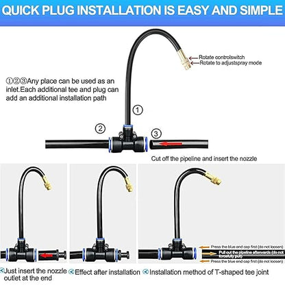 Automatic Greenhouse Drip Irrigation Kit with 20 Brass 360° Adjustable Nozzles 65FT 1/2" Tubing & Misting System for Outdoor Plants, Hydroponics,Raised Beds & Flower Gardens-Easy Setup & Water Saving