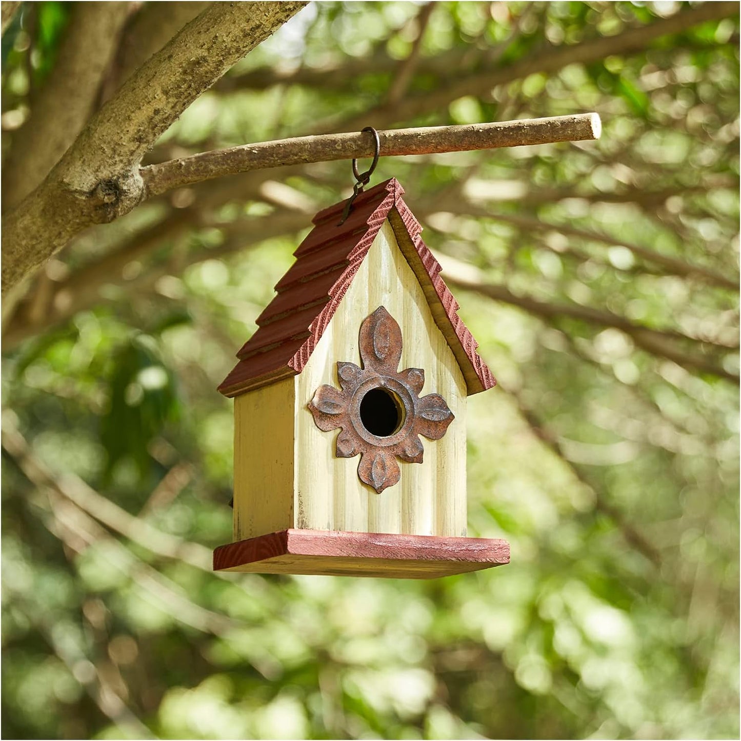 Glitzhome 9" H Wooden Bird House Hanging Garden Birdhouse for Outside