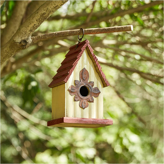 Glitzhome 9" H Wooden Bird House Hanging Garden Birdhouse for Outside