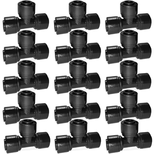 15Pack Quick Connect 1/4 "Drip Tee Connector,New Tee Fitting 1/4 Inch (6.35 mm) Irrigation Pipe,Leak Free Fitting for Sprinklers or Drip Irrigation Systems (Black)