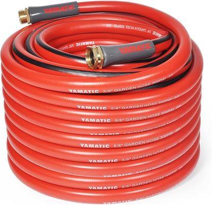 YAMATIC 75FT Garden Hose 5/8 Inch Heavy Duty Water Hose 300 PSI with 3/4 Inch GHT Brass Swivel Connectors – Flexible, Kink-Resistant, Leak-Free, All-Weather Use