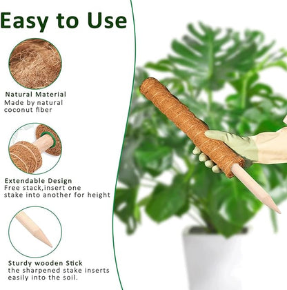 Moss Pole, 2Pack 21 Inch Plant Support Stakes for Indoor Plants, Monstera Plant Support Stakes, 37 Inch Tall Coir Plant Pole Sticks for Potted Plants, Pothos, Philodendron