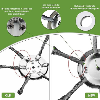 Steel Wire Grass Trimmer Head, Upgrade Bold 2.3 Times Prevent Breaking Steel Wire Weed Eater Head, for Low-Power Lithium Battery Weed Trimmers, 6 Inch Wire Weed Trimmer Head（Low Power 6 Blade）