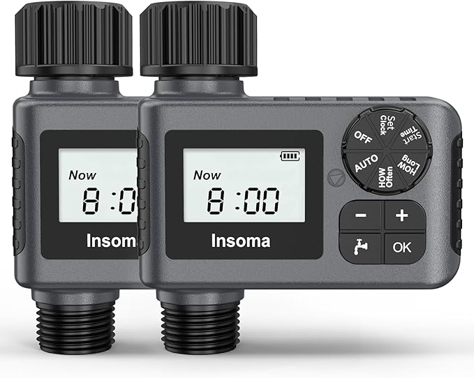 2 PCS Water Timer for Outdoor Garden Hose, Water Sprinkler Timer with Rain Delay/Manual/Automatic Drip Irrigation and Lawn Watering System for Yard