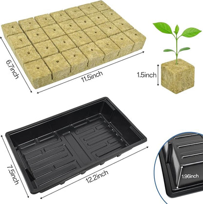 Halatool Seed Starter Kit - 28PCS 1.5 in Rockwool Cubes & 1Pack Reusable Seedling Starter Tray for Seed Starting, Indoor Gemination Kit for Cuttings Propagation Plant Clone