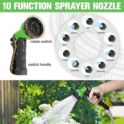 Garden Hose 100ft Stainless Steel Water Hose Super Tough Flexible Water Pipe with Brass Fittings and Sprayer Nozzle, No Kink, Rust Proof