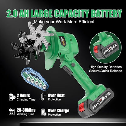 20V Cordless Tiller Cultivator for Gardening, Electric Garden Tiller with 2 x 2.0Ah Batteries & Charger, Garden Rototiller for Lawn Gardening Soil Cultivation