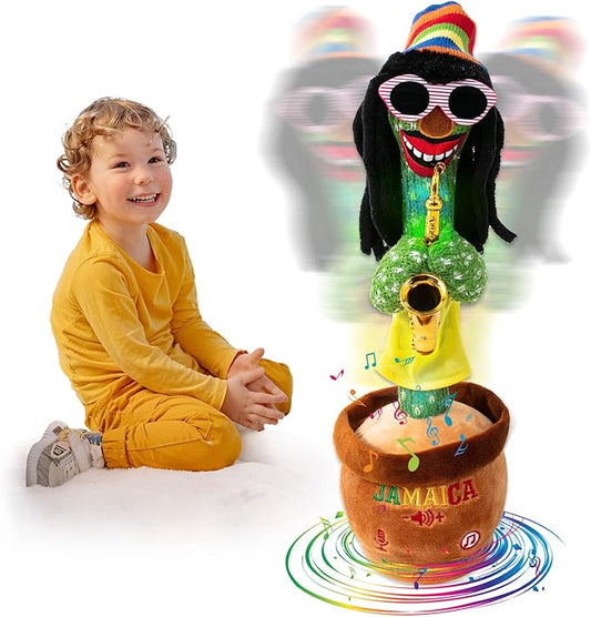 MIAODAM Dancing Cactus, Talking Plush Toy with Funny Style 270 Degree Rotation for for Baby Boys and Girls, Singing Baby Toy Repeats What You Say Colorful Glowing Singing Cactus Toy