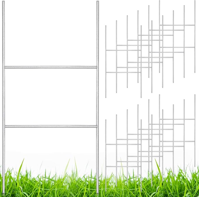 Therwen 12 Pcs Yard Sign Stakes 20'' x 10'' Metal H Heavy Duty Frame Wire Stakes Galvanized Lawn Sign for 4mm 5mm Corrugated Advertising Board Yard Garage Holder Halloween Decor