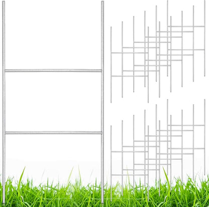 Therwen 12 Pcs Yard Sign Stakes 20'' x 10'' Metal H Heavy Duty Frame Wire Stakes Galvanized Lawn Sign for 4mm 5mm Corrugated Advertising Board Yard Garage Holder Halloween Decor