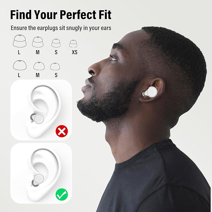 Ear Plugs for Sleeping Noise Cancelling - 35dB Reusable Ear Plugs with 7 Eartips and Carry Case - Flexible Hearing Protection - Replaceable Single/Double Eartips for Sleep, Focus, Travel, Work, White