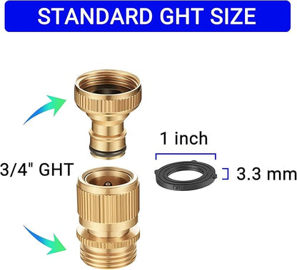 Heavy Duty Solid Brass Garden Hose Quick Connect Fittings, 6 Pack 3/4" With 20 Extra Washers, Male and Female Connectors