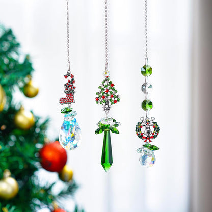 H&D HYALINE & DORA Suncatcher Crystal Christmas Ornaments 3PCS Rhinestones Crystal Pendants Hanging for Decorating Christmas Trees