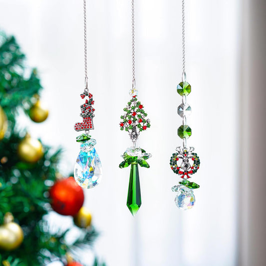 H&D HYALINE & DORA Suncatcher Crystal Christmas Ornaments 3PCS Rhinestones Crystal Pendants Hanging for Decorating Christmas Trees