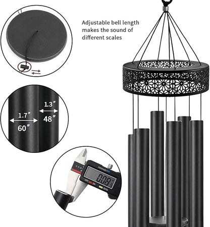 ASTARIN 60'' Deep Tone Wind Chimes for Outside -Extra Large Windchimes with 6 Heavy Tubes, Memorial Wind Chimes Outdoor for Garden Hanging Décor,Sympathy Gifts, Black