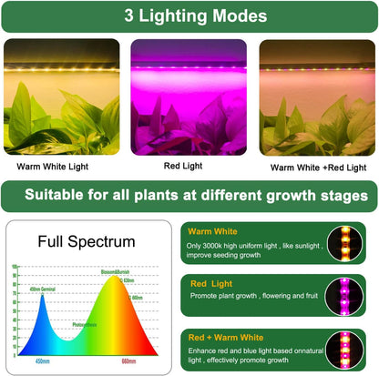 Grow Light for Indoor Plants Abonnyc 96 LEDS Plant Grow Light Strips 10 Inch Warm White Light & Red Light Full Spectrum with Auto On/Off Timer Sunlike Small Grow Lamp for Hydroponics Succulent, 4 Bars