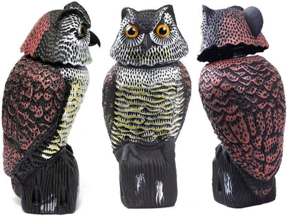 Owl Decoy 360 Rotate Head, Scarecrow Fake Owls Natural Enemy Realistic Owls to Scare Birds Away