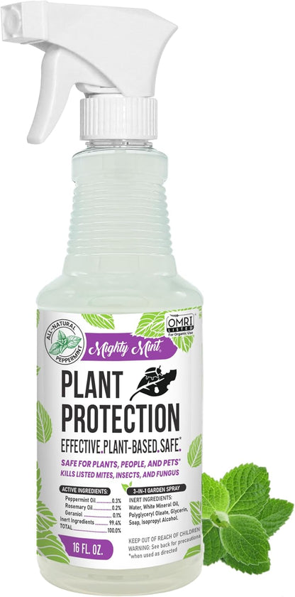 Mighty Mint Peppermint Plant Protection Spray for Insects, Gnats, Fungus, Mites, and Disease, 16 oz