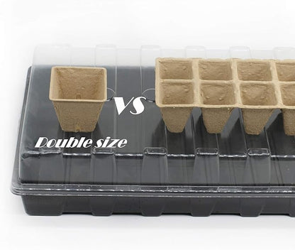 Seed Starter Kit with 100 Peat Pots for Seedlings Seed Starter Tray, Including 100 Square Biodegradable Seed Starter Pods, 5 Plastic Growing Trays with Water Strainer& 20 Plant Labels