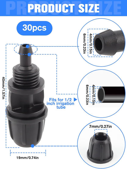 Kalolary 30PCS Drip Irrigation Fittings 1/4" Irrigation Tubing Coupling Lock Barbed Coupling for Drip Irrigation Tubing Anti-Drop Irrigation Coupling for Garden Drip Irrigation Parts