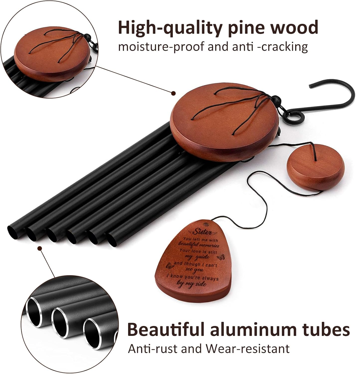 Memorial Gifts for Loss of Sister,Memorial Wind Chimes 25'', Loss of Sister Sympathy Gifts, Home Decor Outdoor Garden, Soothing Melodic Tones with Mute Option