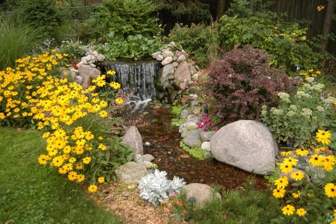 HALF OFF PONDS Simply Waterfalls 3200 Pond Free Waterfall Kit with MatrixBlox, with 10 ft by 25 ft EPDM Liner and Manta 3300 GPH Submersible Pump - PSANB0