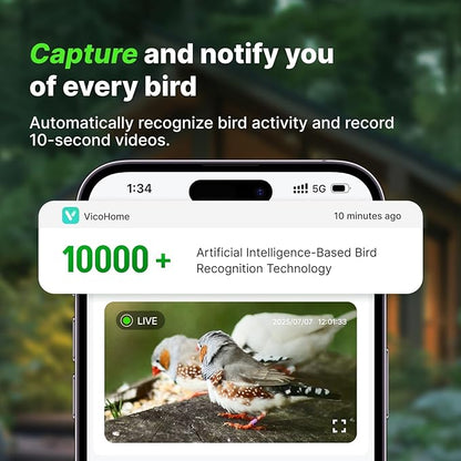 Smart Birdhouse with 2K HD Camera, Solar Powered & Battery, Night Vision, AI Bird Identification, Real-Time Alerts, APP Control, Outdoor Wooden Bird House, Ideal Gift for Bird Lovers