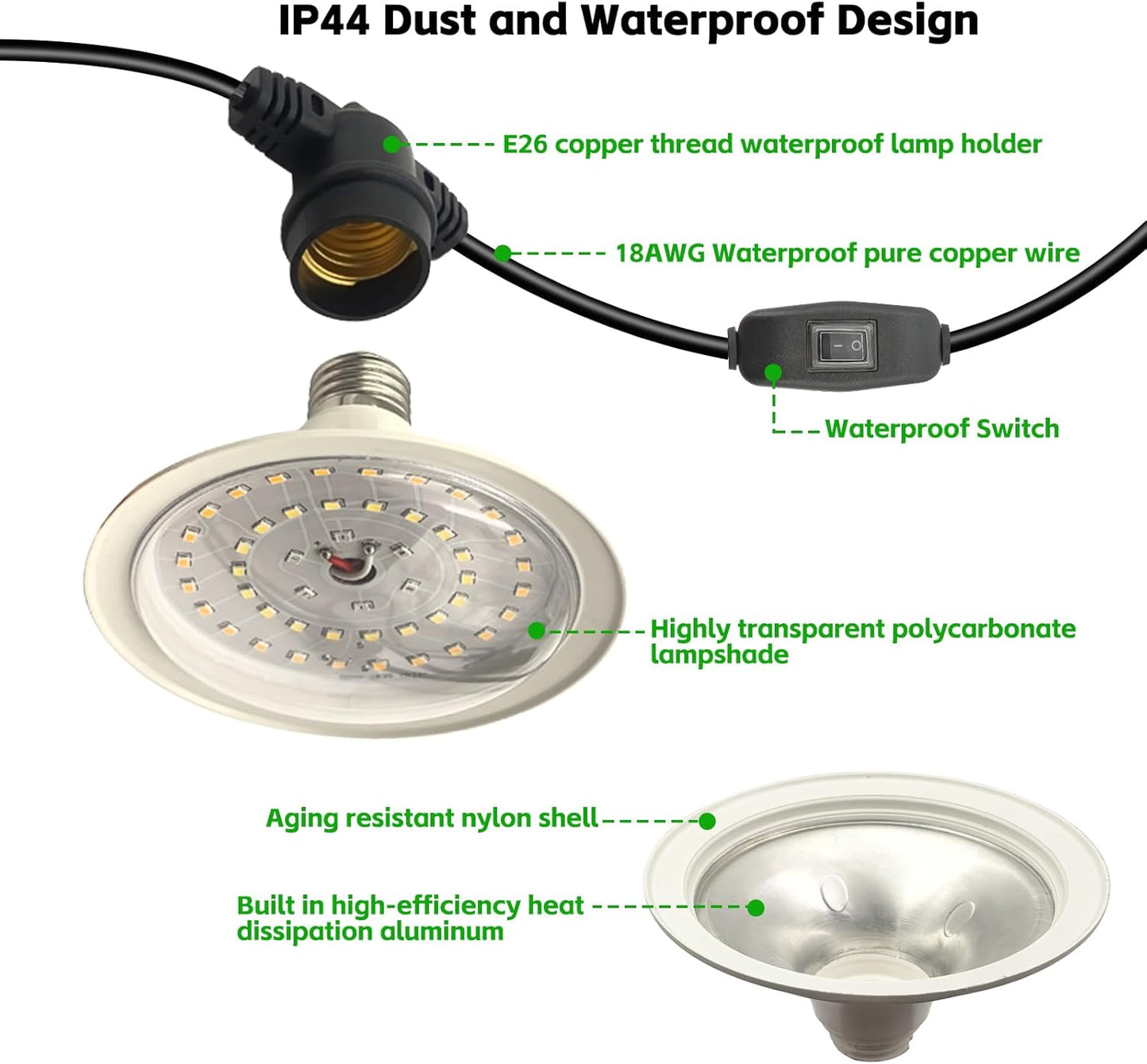 Outdoor LED Grow Lights, Waterproof String Grow Light, Full Spectrum Plant Growing Lights with 22Ft Adjustable Cord 6 Lights