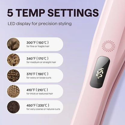 Wavytalk Steam Sesh Hair Straightener, Steam Reduces Damage, Nourishes Hair, and Expedites Straightening, 1.38'' Nano Titanium Flat Iron with Detachable Comb for Silk Press Smoothing & Blowout, Pink