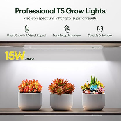 Plant Grow Lights 2FT, Blue-Rich Full Spectrum 5000K, 60W(4 x 15W), T5 LED Grow Light Strips for Indoor Plants and Succulents, High PPFD, Linkable, White, 4-Pack