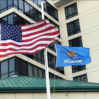 XIFAN Premium Oklahoma State Flag 3x5 ft Outdoor, Double Sided Embroidered Image, Heavy Duty 210D Nylon OK Flags, the Strongest Longest Lasting for Outside with Sewn Stripes/Brass Grommets