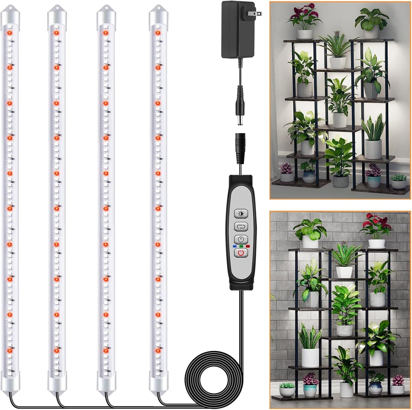 4 Bars Grow Light Strips for Indoor Plants with Auto ON/Off Timer 6/12/18H, 5 Dimmable Levels for Shelves Plant Growing(Pack 1)